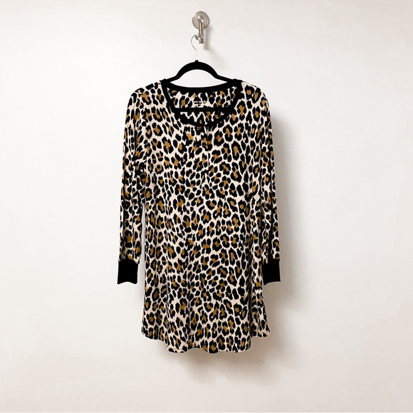kate spade Other - Kate Spade New York Leopard Print Henley Long Sleeve Sleep Shirt LARGE